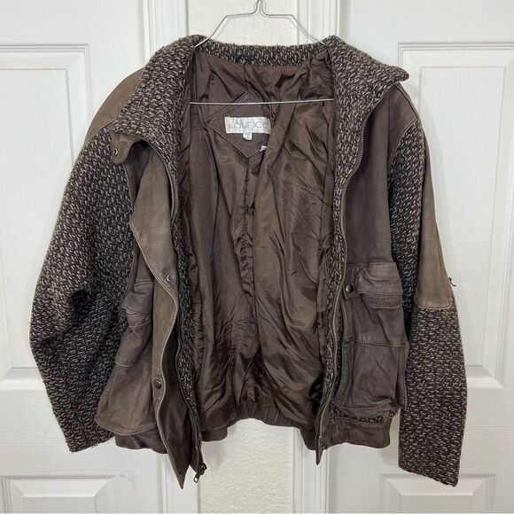 Vintage Laurice 80’s Bomber Jacket Brown Leather Wool Sweater Sleeves Size L - Picture 15 of 15